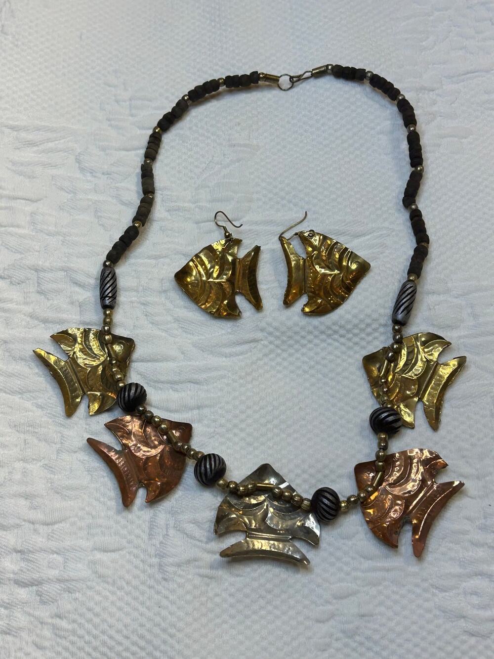 Boho Chic Coastal Festival Fish Necklace w/Matching Earrings